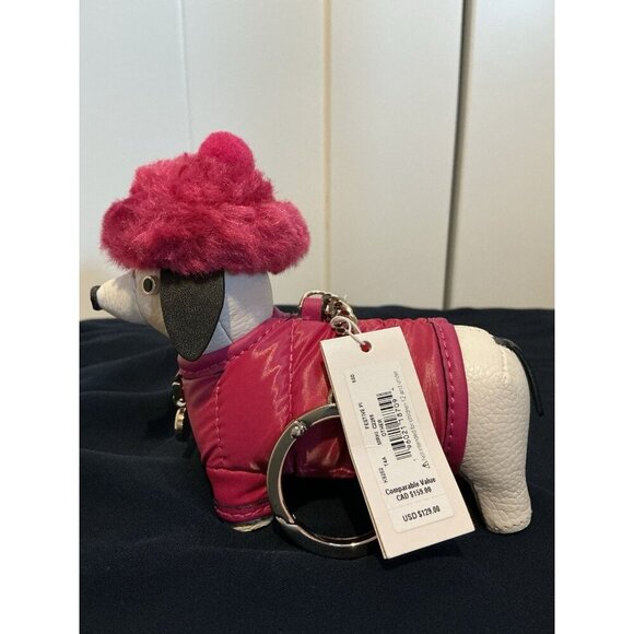 Kate Spade Novelty Festive Pink Claude Dachshund Dog Key Fob Bag Charm K9252 NWT - Picture 9 of 9